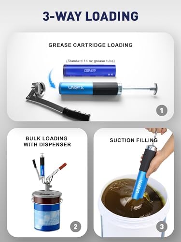 8000 PSI Grease Gun, Heavy Duty Lever Action Greese Gun 14oz, Aluminum Grease Gun Kit with Hose & Standard Coupler & Needle Nose Adapter