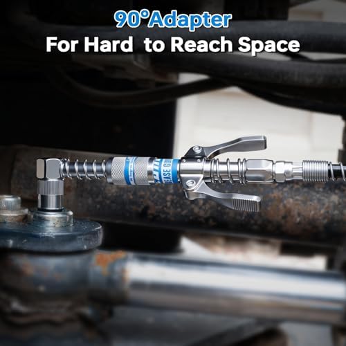 Grease Gun Coupler Kit: 2 Dual Lever Tips, 90° Adapter & 2 Needle Tips