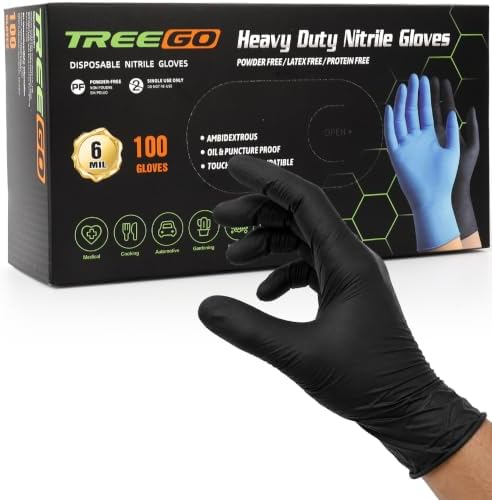 TREEGO Black Nitrile Disposable Gloves, Large, 6 Mil, 100 Count