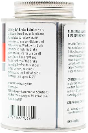 AGS Automotive Solutions Silicone-Based Brake Lubricant - Eliminate Squeals and Enhance Performance with Brush Top Can Application, Long-Lasting, 8oz - Excellent for Complete Brake Assembly Tasks