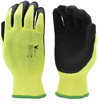 G & F Products 1516 Premium High Visibility Green Work & Gardening Gloves for Men and Women, MicroFoam Textured Coated Palm & Fingers, Large, 6 Pairs