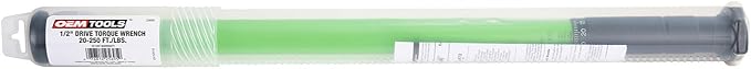 OEMTOOLS 25695 1/2" Drive Click Type Torque Wrench (25-250 Ft/Lb. or 33.9-338.9 Nm), Green, Steel, Reversible Ratchet Head, Tube Storage Case Included