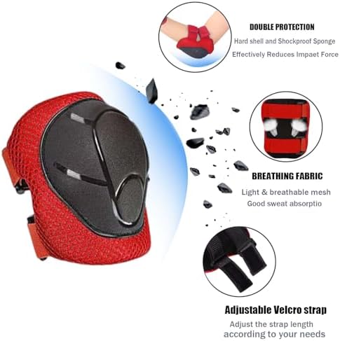 Kids/Youth Knee Pads Elbow Pads for 3-14Years Boys Girls 6 in 1 Kids Protective Gear Set Adjustable for Skating Cycling Bike Rollerblading Scooter Roller Skates