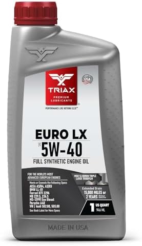 TRIAX Euro LX 5W-40 Full Syn Engine Oil - Compatible with BMW LL01, MB 229.5, 226.5, Audi/VW 502.00, 505.00, MS-12991, Porsche A40 (1 Quart)