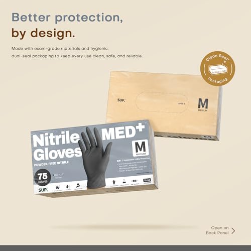 SUP Med Plus™ Nitrile Gloves, 5 Mil Powder-Free Disposable Black 75 | 750Ct
