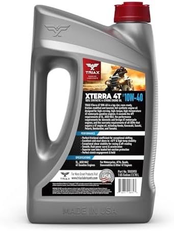TRIAX XTerra 4T 10W-40 Full Synthetic 4 Stroke Engine Oil | For Motorcycles, ATVs, Quads & Snowmobiles | Exceeds JASO MA2 & API SL/SM/SN | True All Season | Race Ready (4 Gallon Pack)