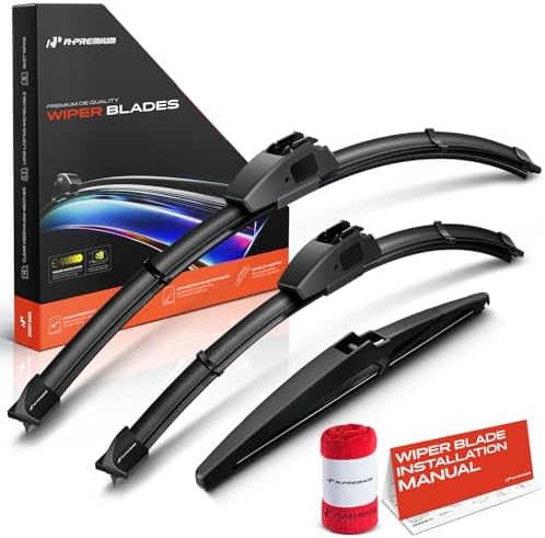 A-Premium 24"+16"+10" Windshield Wiper Blades with Wear Indicator & Towel