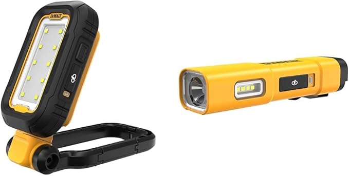 DEWALT LED Light, Powerful and Compact Work Light, Magentic Handle, USB-C Rechargeable (DCL182) & LED Flashlight, USB-C Rechargeable, Jobsite (DCL183)