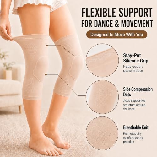 Dance Knee Pads for Women, Gel Knee Sleeves with Ballet Toe Pads