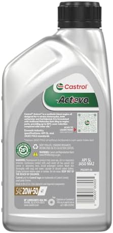 Castrol Actevo 4T 20W-50 Synthetic Blend Motorcycle Oil, 1 Quart, Pack of 6
