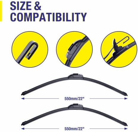 5 PLUS 22 Inch Wiper Blades 2 Pack for U/J HOOK Front Wipers Arms