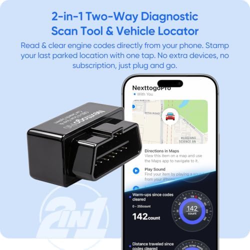 2-in-1 OBD2 Scanner & Locator, Diagnose Engine + Track Car, No Subscription, Bluetooth Car Code Reader for iOS & Android