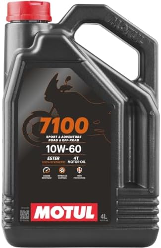 Motul 7100 4T 10W-60 100% Synthetic Ester Motorcycle Oil - JASO MA2 API SP Wet Clutch Compatible for Indian Moto Guzzi MV Agusta High-Performance Engines - 4 L