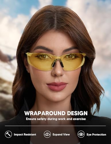 Safety Glasses 28 Pack Amber Tinted: ANSI Z87.1 Certified Anti-Scratch Polycarbonate Lens UV Protection for Construction & Cycling, Woodworking & Lab Lightweight Sofety Nose Pad Unisex
