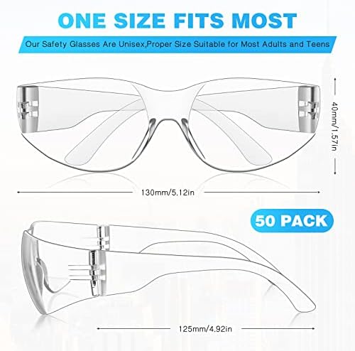 WFEANG 50 Pack Clear Safety Glasses for Men Women, ANSI Z87.1 Work Glasses