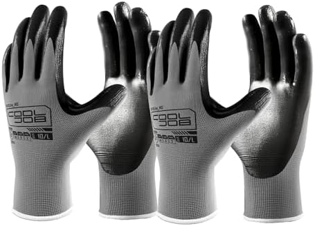 COOLJOB 10/20 Pair Safety Work Gloves for Men Women Non-slip, Nitrile Rubber Coated Working Garden Yard Gloves Bulk with Grip