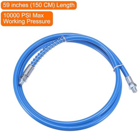 HARFINGTON Grease Gun Hose 59" 10000 PSI Spring Flex High Pressure Quick Release Grease Replacement with Coupler 1/8" NPT Threads for Grease Gun, Blue