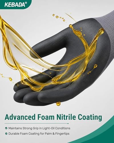Kebada W5 Foam Nitrile Coated Work Gloves for Men Women, 60 Pairs Bulk Pack