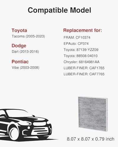Puroma Cabin Air Filter Activated Carbon for CP374 CF10374 Tacoma Dart Vibe