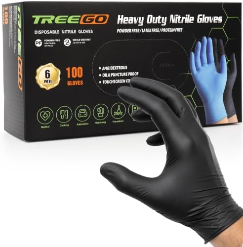 TREEGO Black Disposable Nitrile Gloves, 6 Mil, X-Large, 100 Count
