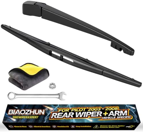 Rear Wiper Arm Blade Assembly, Replacement for Honda Pilot 2003–2008 | Back Windshield Wiper Blade Arm Set, With Rear Window Wiper Arm Nut Cap Cover Accessories | OEM-Style Precision