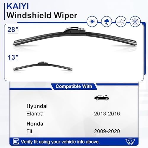 KAIYI 28" + 13" Windshield Wipers Compatible with Hyundai Elantra 2013-2016,Honda Fit 2009-2020 Premium Automotive Replacement Windshield Wiper Blades 2 Pack