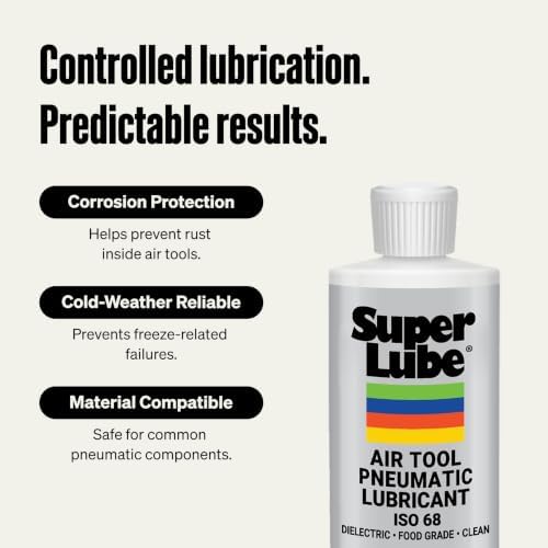 Super Lube Air Tool Pneumatic Lubricant - Long-Lasting Lubrication for Tool Repair - Moisture Resistant - NSF Food Grade - Eliminates Rust & Corrosion - Translucent - Bottle - 1 pt (12016)