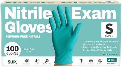 SUP Exam Plus® Nitrile Gloves, Powder-Free Disposable, Teal 100 Count