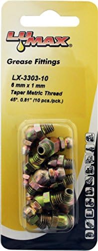 LUMAX LX-3303-10 6 mm x 1 mm 45° Grease Fittings, 10 Pcs. – Zinc-Plated, Heavy-Duty, Ball Check Design for Trucks, Automotive, Agricultural, Industrial, Marine & Construction Equipment (Pack of 10)