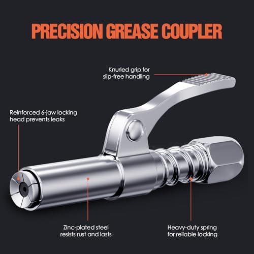 TRILINK Grease Gun Coupler 2-Pack, Quick Release Grease Gun Tips with One-Hand Operation, 6-Jaw Locking, Grease Gun Adapter Fits 1/8" NPT Thread, SAE & Metric Zerk Fittings