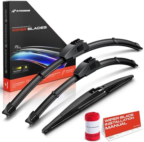 A-Premium 21"+18"+12" Windshield Wiper Blades with Wear Indicator & Towel