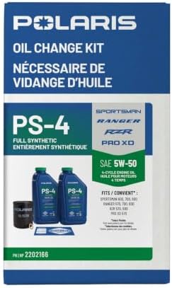 Polaris PS4 Oil Change Kit for Specific RANGER, RZR, SPORTSMAN, ACE 570 Models With 4 Stroke Engine, Includes 2 Quarts of PS-4 5W-50 Full Synthetic Oil, 1 Oil Filter, Genuine OEM - Part 2202166