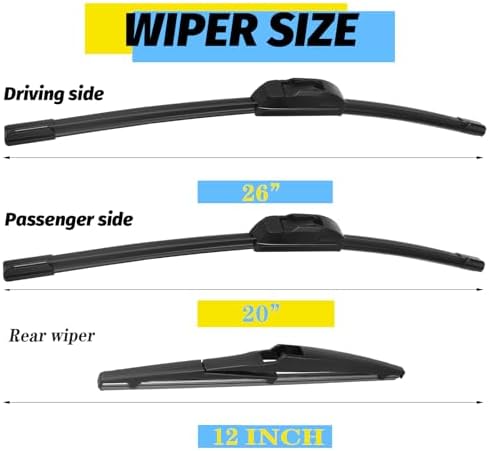 26"+20"+12" Windshield Wiper Blade Replacement Kit for 2008-2019 Highlander / 2011-2022 Lexus GX460 / 2015-2020 Land Rover Discovery Sport - OEM Quality All Season Windshield Wiper U/J Hook (Set of 3)