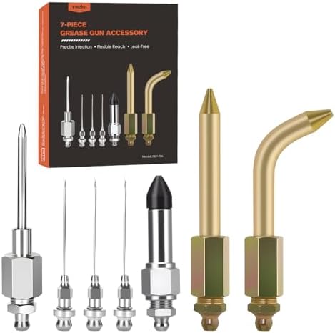 TRILINK Grease Gun Needle Tip Kit – 7PCS Grease Gun Accessory Set with 3 Grease Injector Needle, Grease Needle Dispenser, Rubber Joint Fitting, Bent & Straight Adapter for Bearings & Tight Spaces