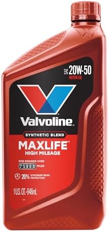 Valvoline High Mileage with MaxLife Technology SAE 20W-50 Synthetic Blend Motor Oil 1 QT, Case of 6