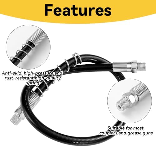 Grease Gun 2PCS 18" Spring Flex Grease Gun Hose, 10000 PSI High Pressure Quick Release Grease, Compatible with All Grease Guns 1/8" NPT Grease Gun Fittings