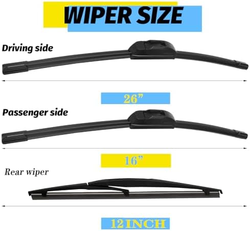 26"+16"+12" Windshield Wiper Blade Replacement Kit for 2013-2017 Subaru Crosstrek / 2012-2016 Impreza / 2014-2019 WRX - OEM Quality All Season Windshield Wiper U/J Hook (Set of 3)
