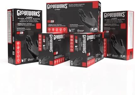 GLOVEWORKS Nitrile Gloves Disposable 5 mil Black Size XL 5 Boxes of 100