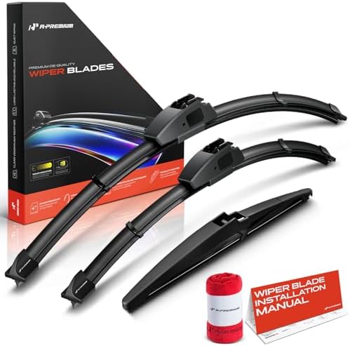 A-Premium 24"+18"+10" Windshield Wiper Blades with Wear Indicator & Towel