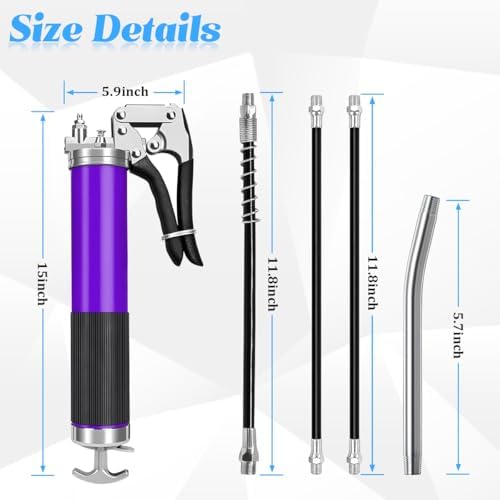 Car Grease Gun, 6000PSI Heavy-Duty Vehicle Pistol Grip Grease Gun Tool Kit, Greasing Kit with 12" Flex Reinforced Hose & Basic Couplers Extension Rigid Pipe, Universal Fit (Purple)