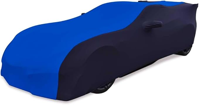 SR1 Performance USA Ultraguard Stretch Satin Indoor Car Cover for C7 Corvette (2014-2019) – Sport Series Custom Fit, Soft Dust Protection, Scratch-Free, Breathable Garage Cover (Blue/Black)