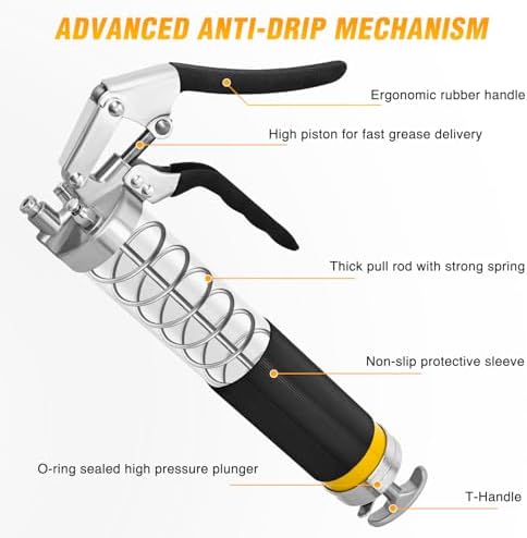 GOOACC Grease Gun Heavy Duty Pistol Grip Grease Gun Kit with Quick Release Coupler 18" Spring Flex Hose Needle Nozzle Rigid Pipe, 8000PSI 14oz Grease Guns Tool for Automotive Farm Industrial Equipment