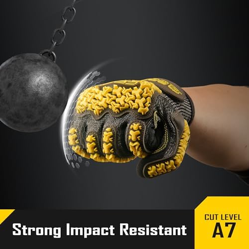 COOLJOB A7 Cut Resistant Work Gloves with TPR, Nitrile Coated Anti-Slip Impact Gloves, Touchscreen Heavy Duty Safety Mittens