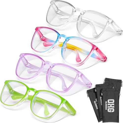 OXG 4 Pack Safety Glasses Anti Fog Goggles, Blue Light Blocking Stylish Safety Glasses for Women Nurses Protective Eyewear
