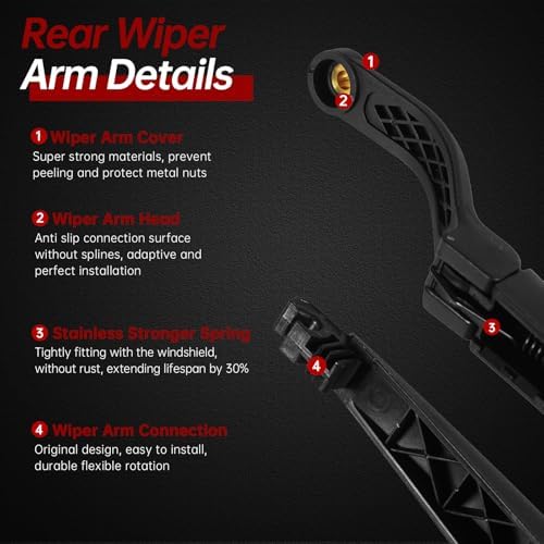 OTUAYAUTO Rear Windshield Wiper Arm Blade Set - Replacement for Lexus GX460 2010-2023 - Factory Style Back Wiper Cover Accessories Assembly for Rear Window