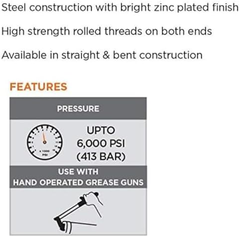 PROLUBE 44802 Bent Grease Gun Pipe Extension, 1/8" NPT, 6-Inch Length, 6,000 Max PSI, for Use with Hand Operated Grease Guns