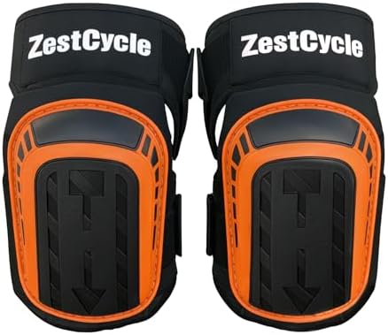 Professional Knee Pads for Work, Heavy Duty Comfortable Foam Gel Knee Pads with Strong Stretchable Straps for Construction, Flooring, Gardening and Cleaning (Orange)