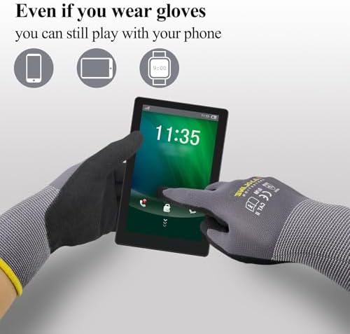 Gasoline 12 Pairs MicroFoam Nitrile Work Gloves, Touchscreen Breathable Safety Gloves for Warehouse, Mechanic, Sizes S-XXL