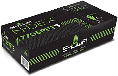 SHOWA Best N-Dex 7705PFT Accelerator-free Disposable Nitrile Glove, Powder Free, X-Large (Pack of 500) Green