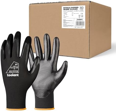 toolant Nitrile Coated Work Gloves, 60 Pairs, Black, Large